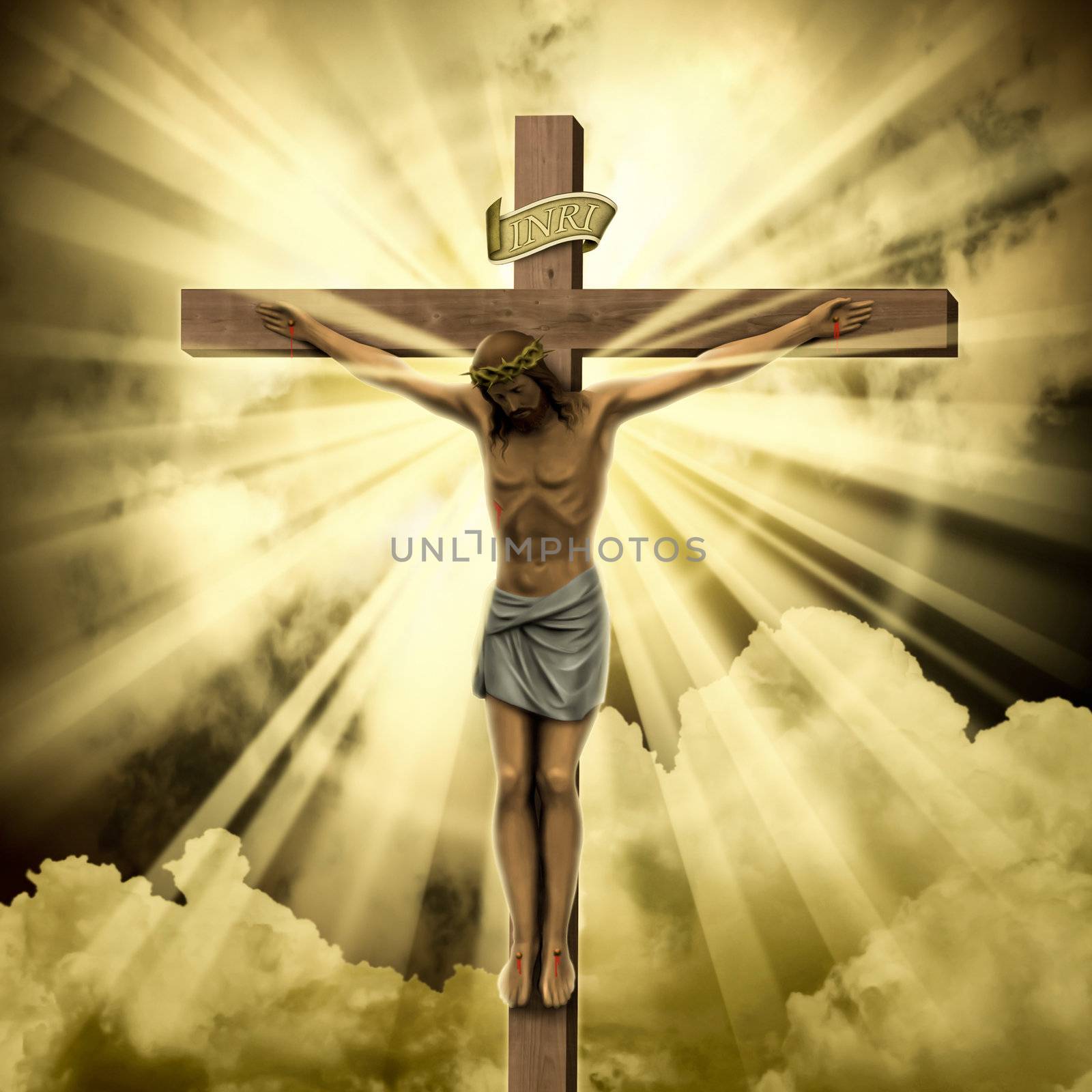 Jesus Christ on the Cross with Clouds