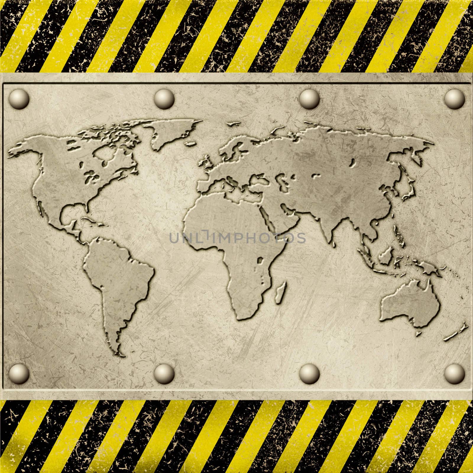 A Grunge Metal Background with World Map