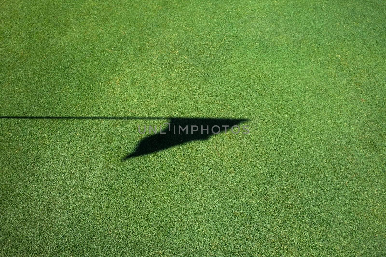 Shadow of flag on top of pin on a golf green