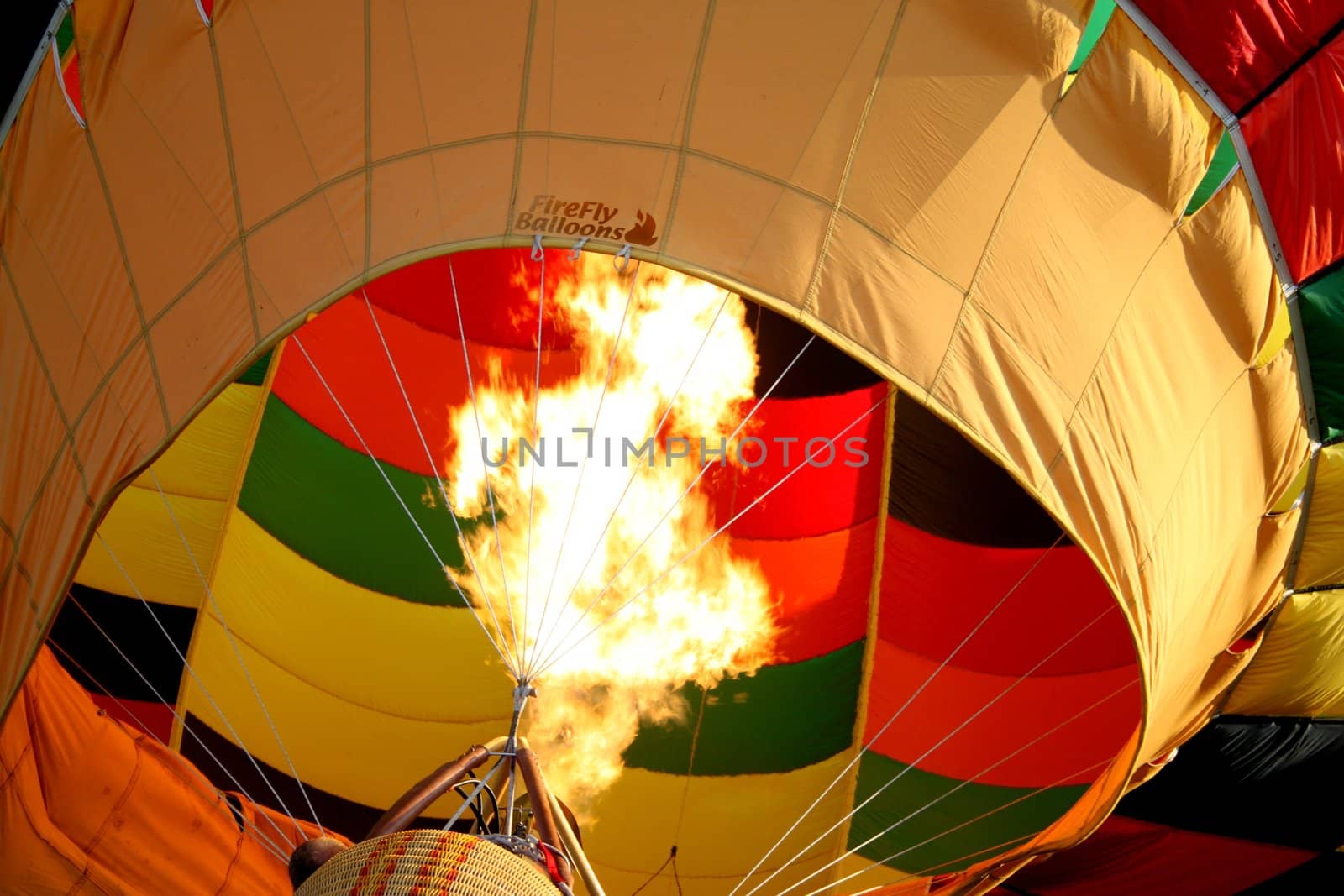 Hot flames from a burner used to heat up the air in a balloon