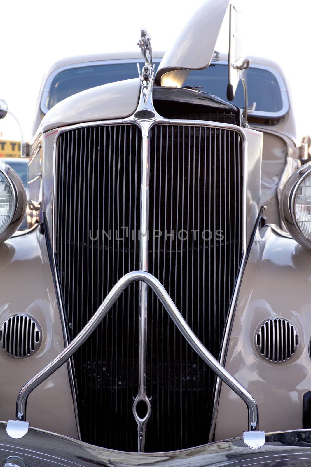 Front end view of a classic collector's car