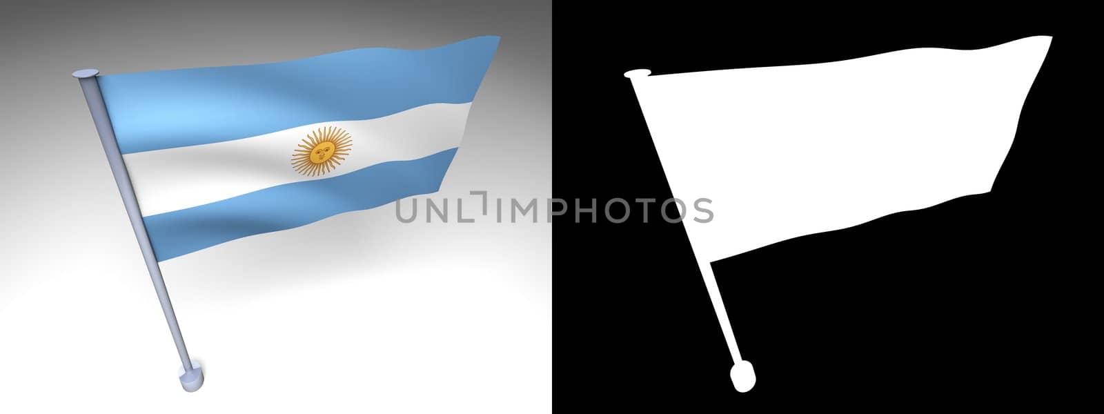 Argentina flag on a pole with alpha channel