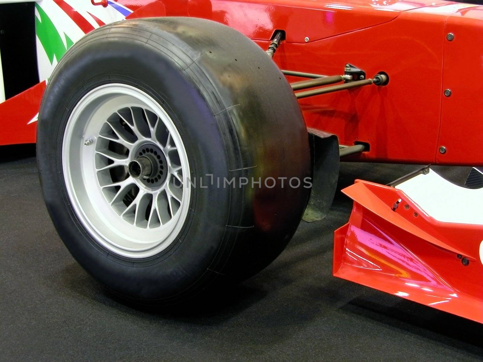 Close up of a formula one wheel.          