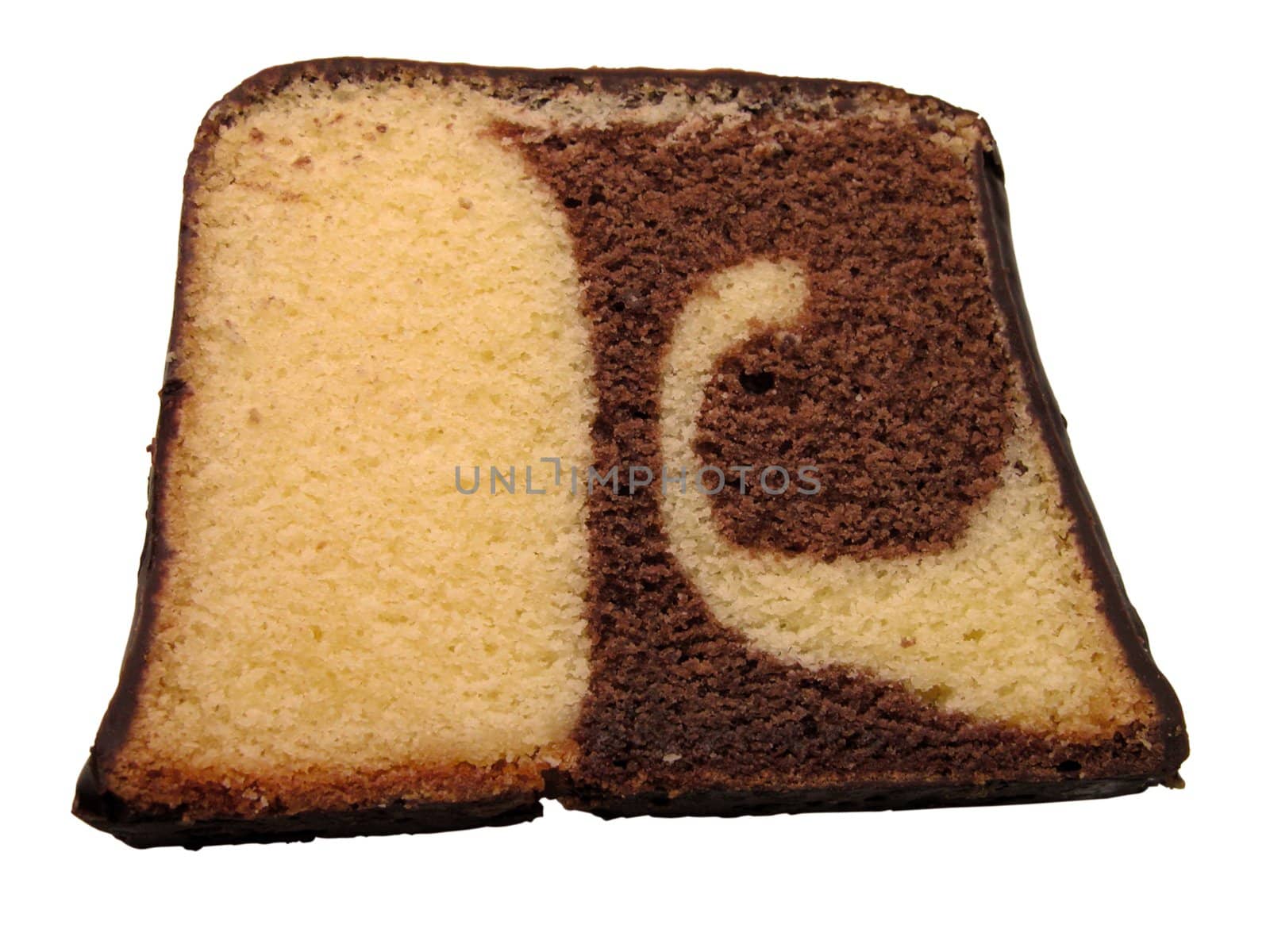 A piece of dry cake isolated over white background          