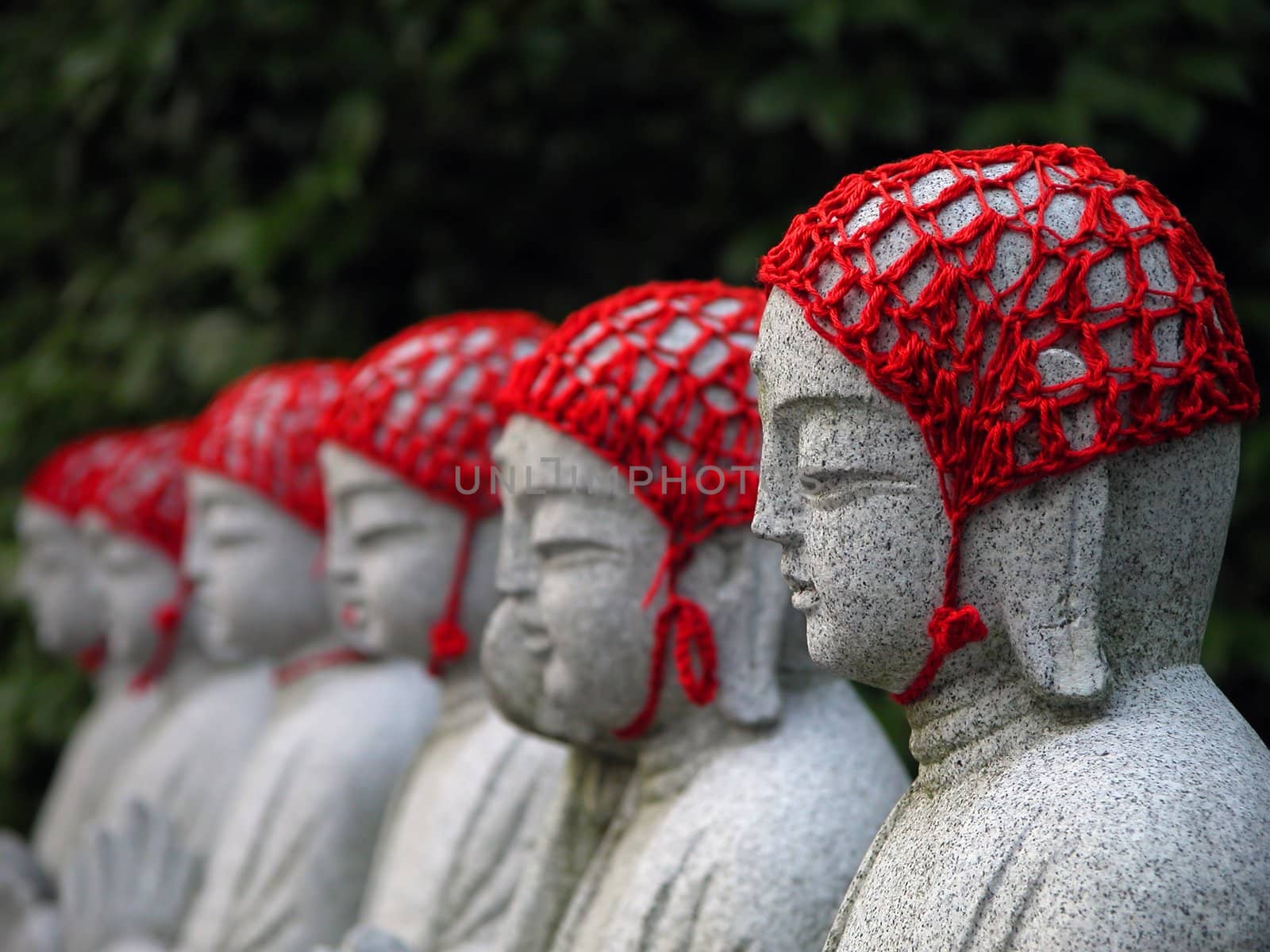 Row of Buddhist statues in a Japanese temple.Selective focus.          