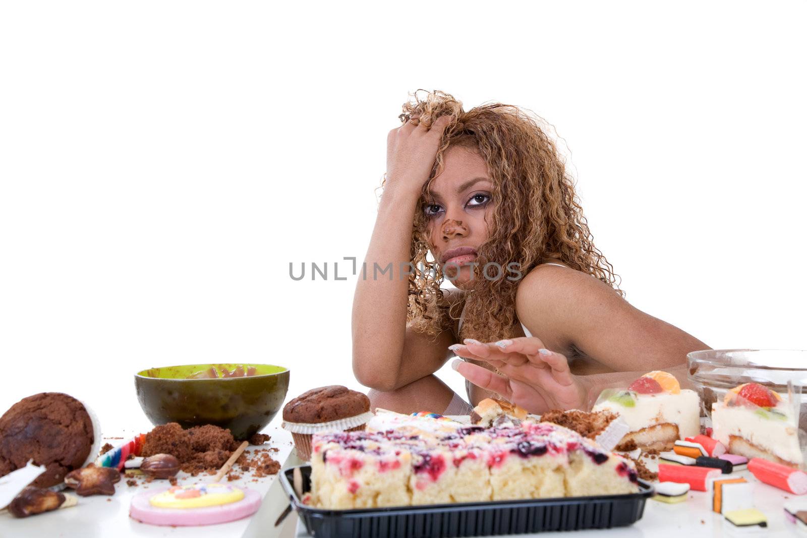 Pretty black girl having just been on a food binge