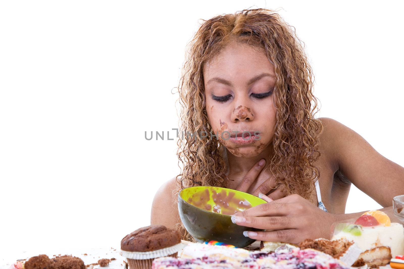 Pretty black girl about to throw up after having eaten too much