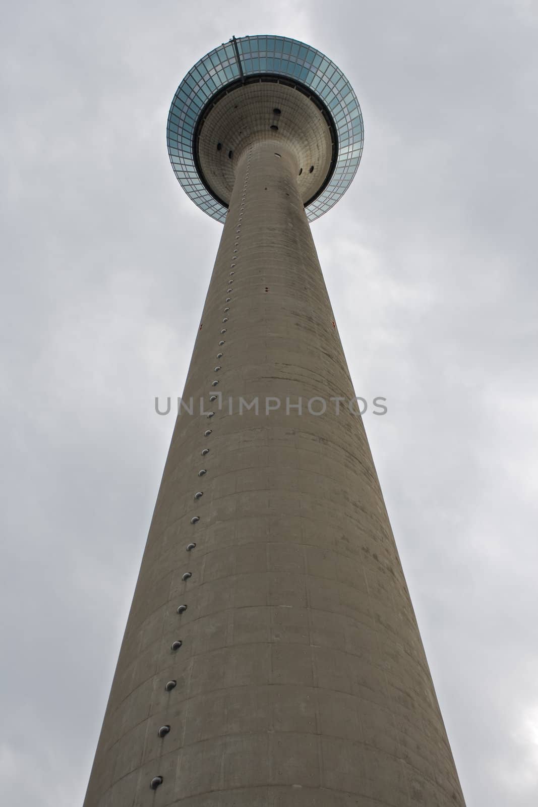 The Rhine Tower in Dusseldorf on a cloudy day