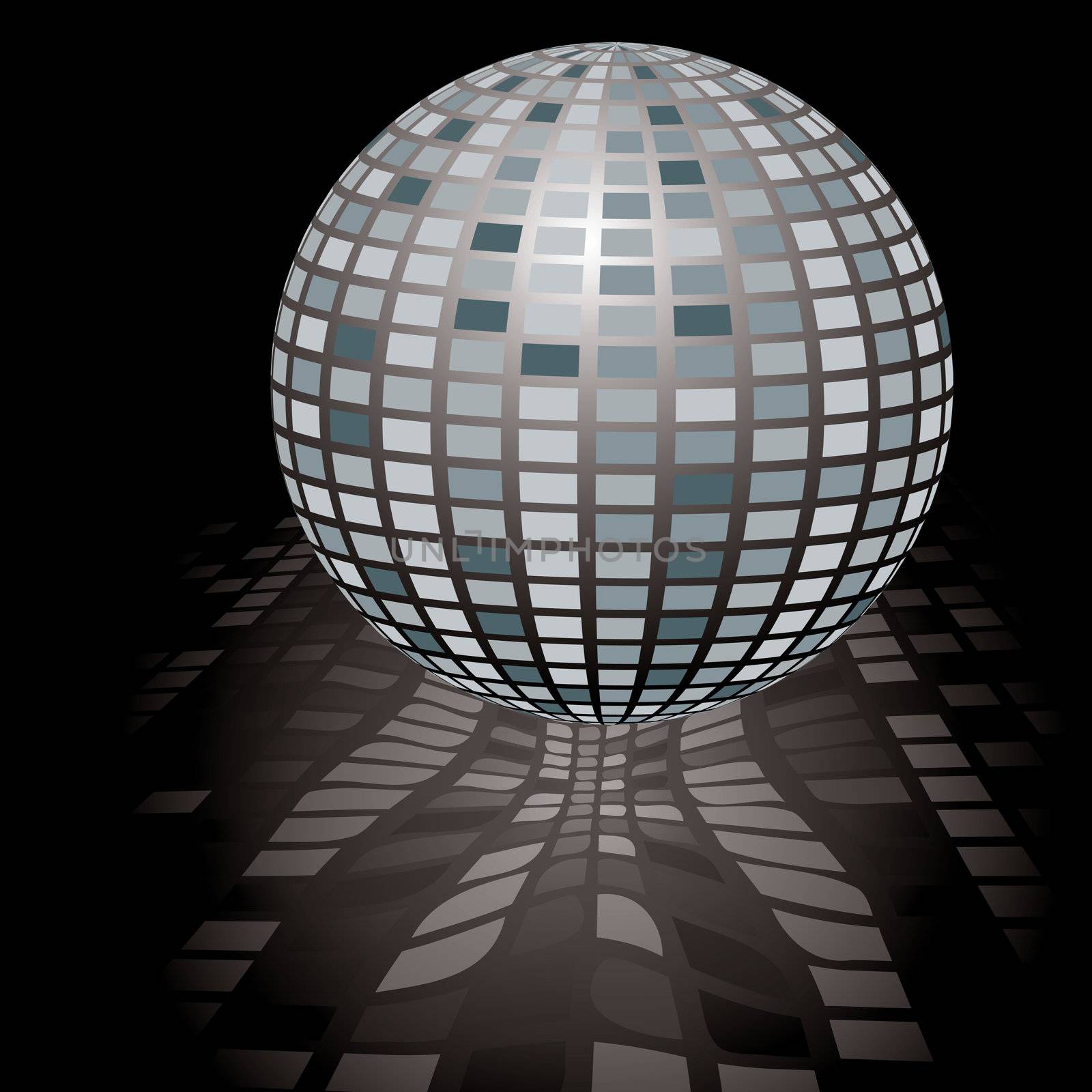 Illustration of a seventies style disco ball with reflection