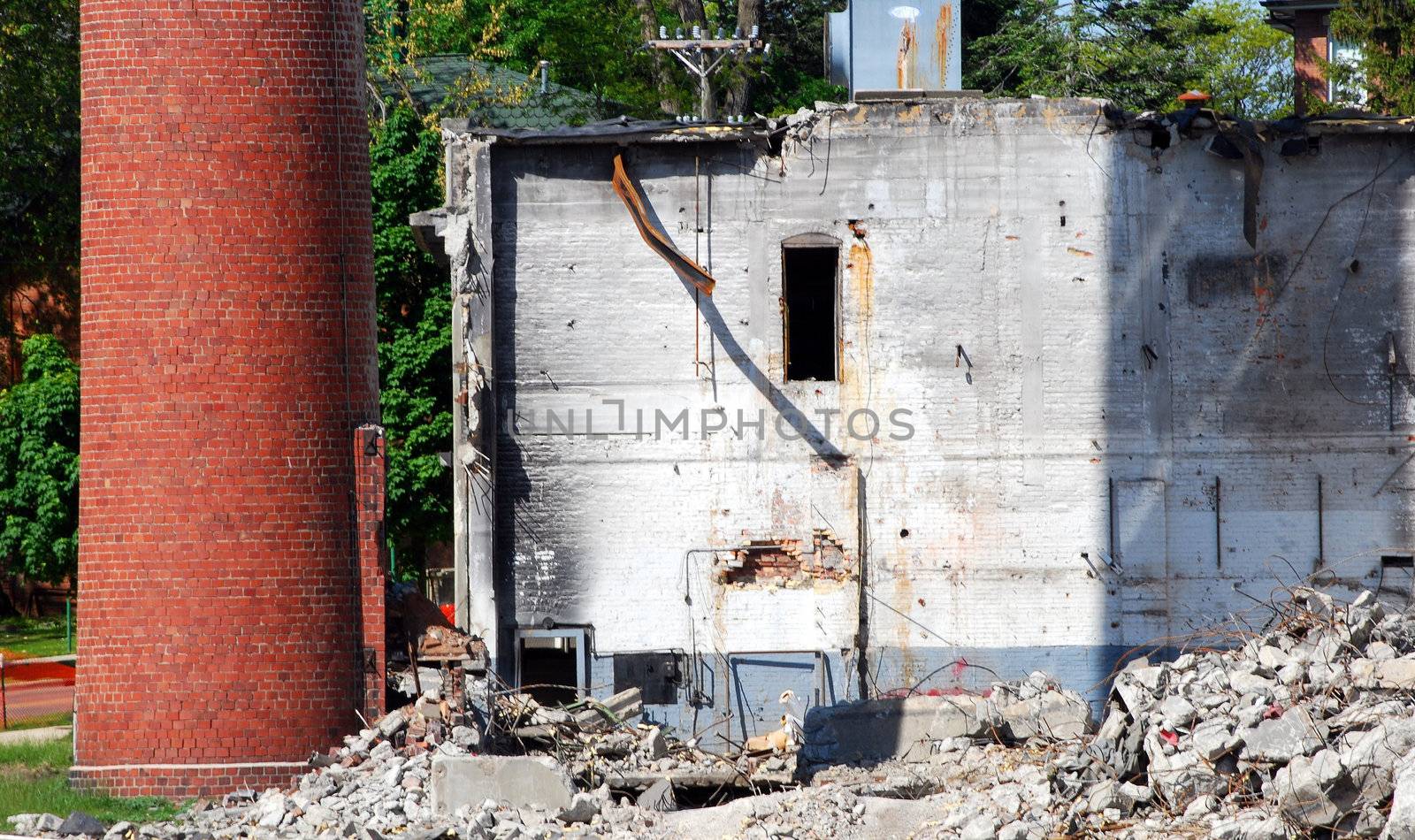 Part of an old factory in the process of being demolished.