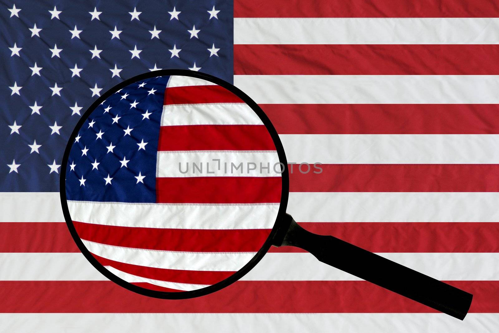 Conceptual photo of the American flag or perhaps America or it's policies itself under scrutiny