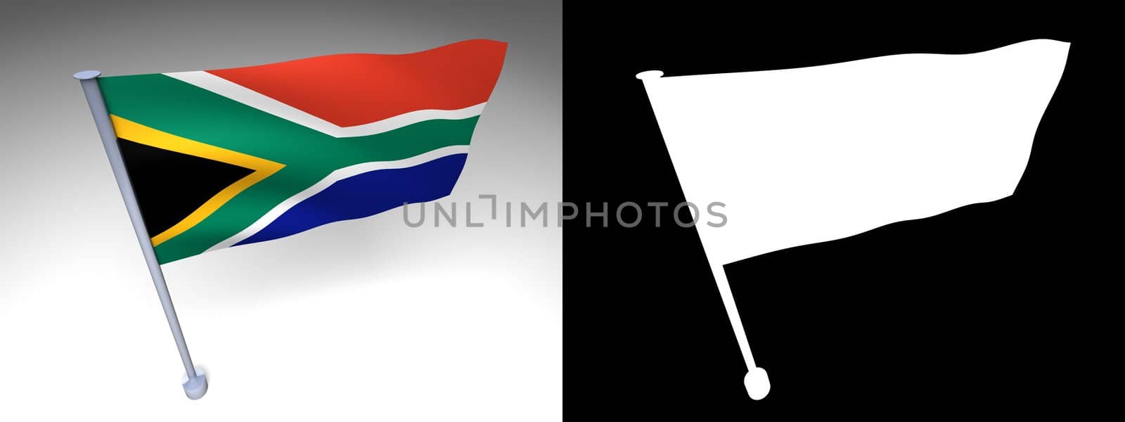 South Africa flag on a pole with alpha channel