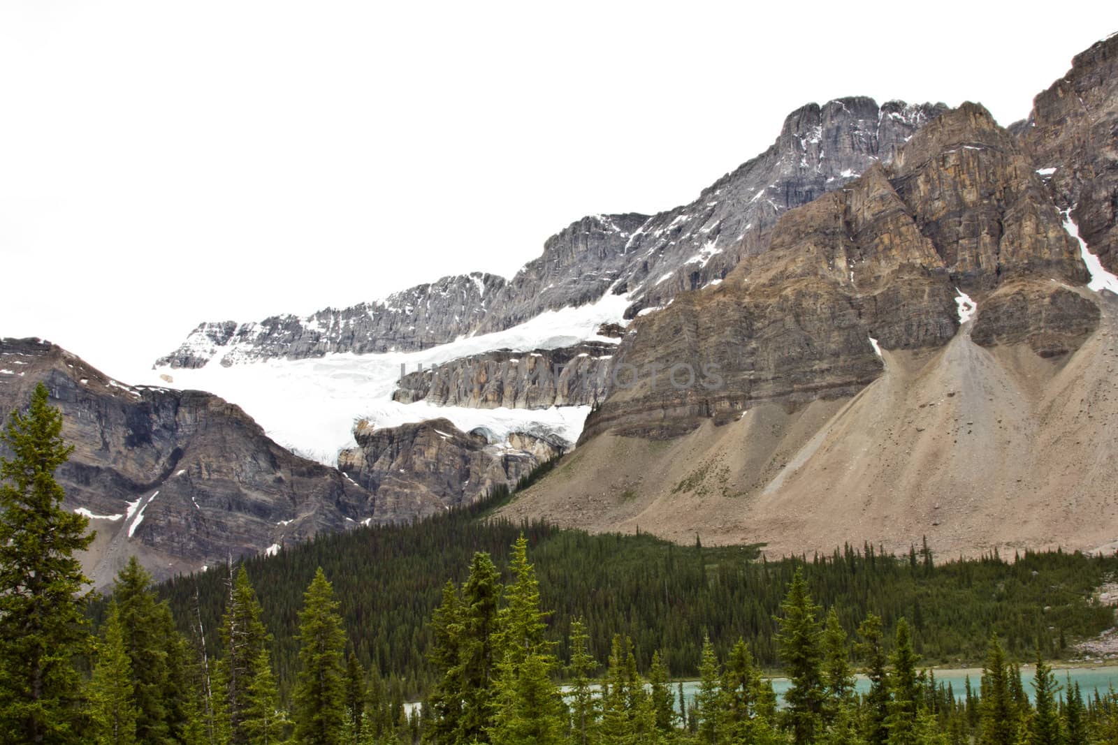 Ice formations on one of the mountains of the Canadian segment of the North American Rocky Mountains range