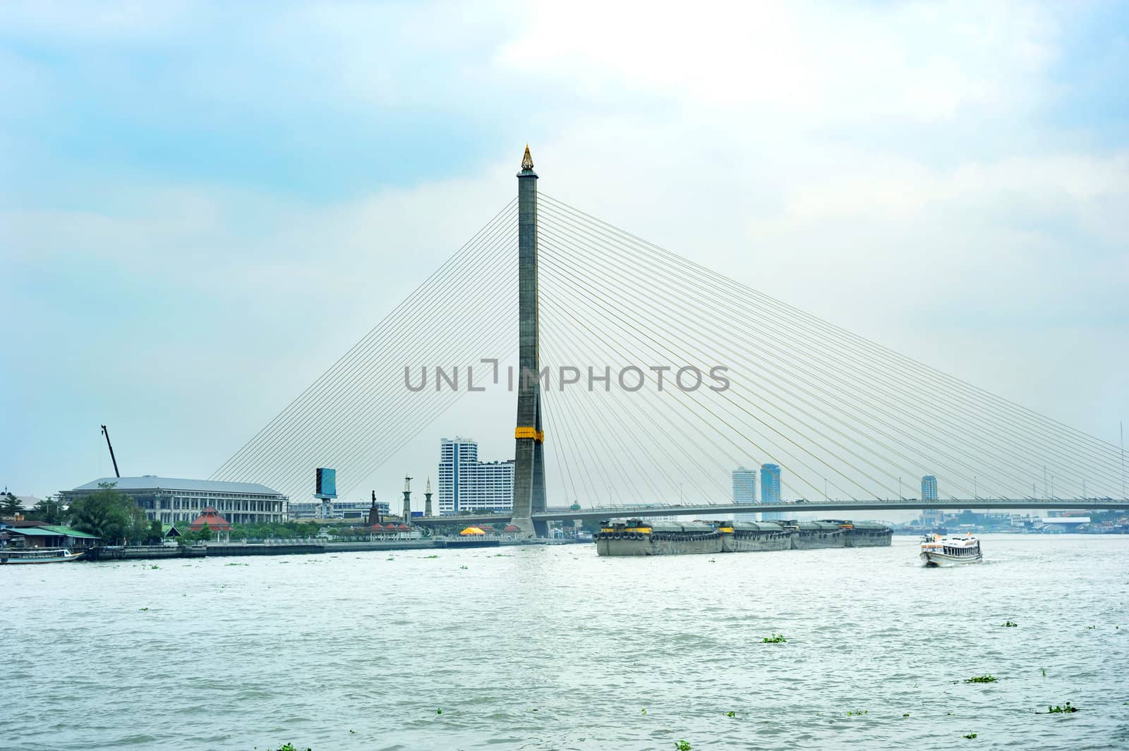 view of the Rama VIII Bridge and the Chao Praya . Bangkok, Thailand