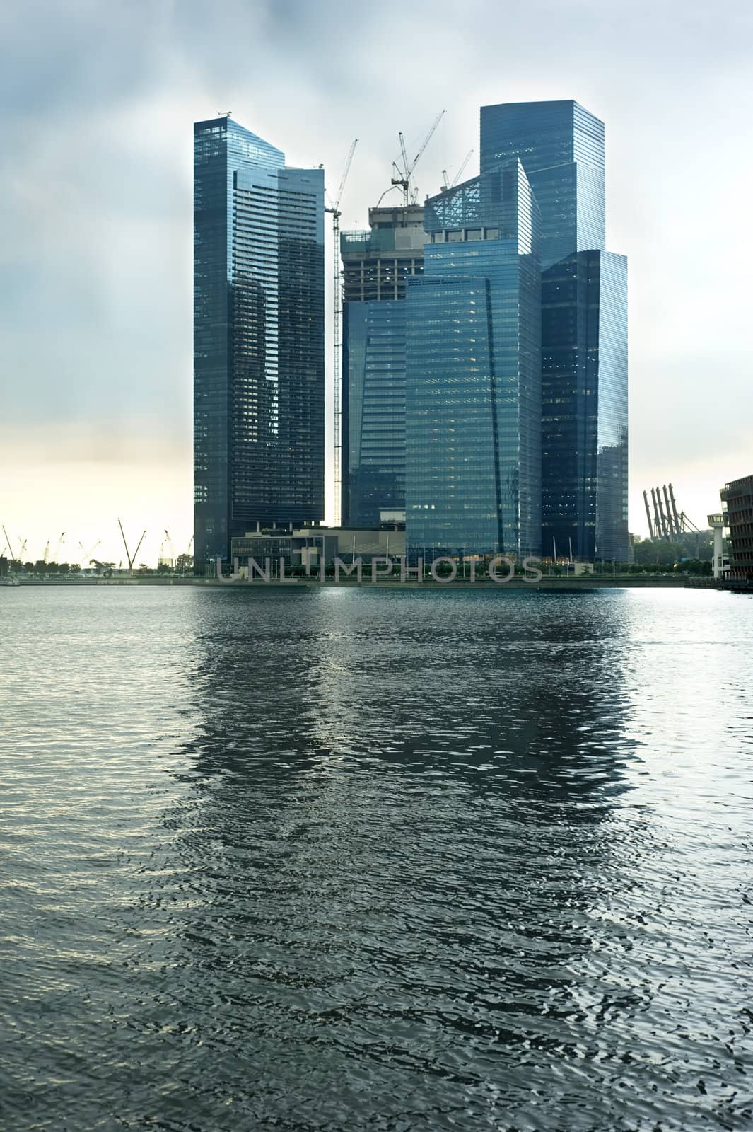 Construction activity in business center of Singapore