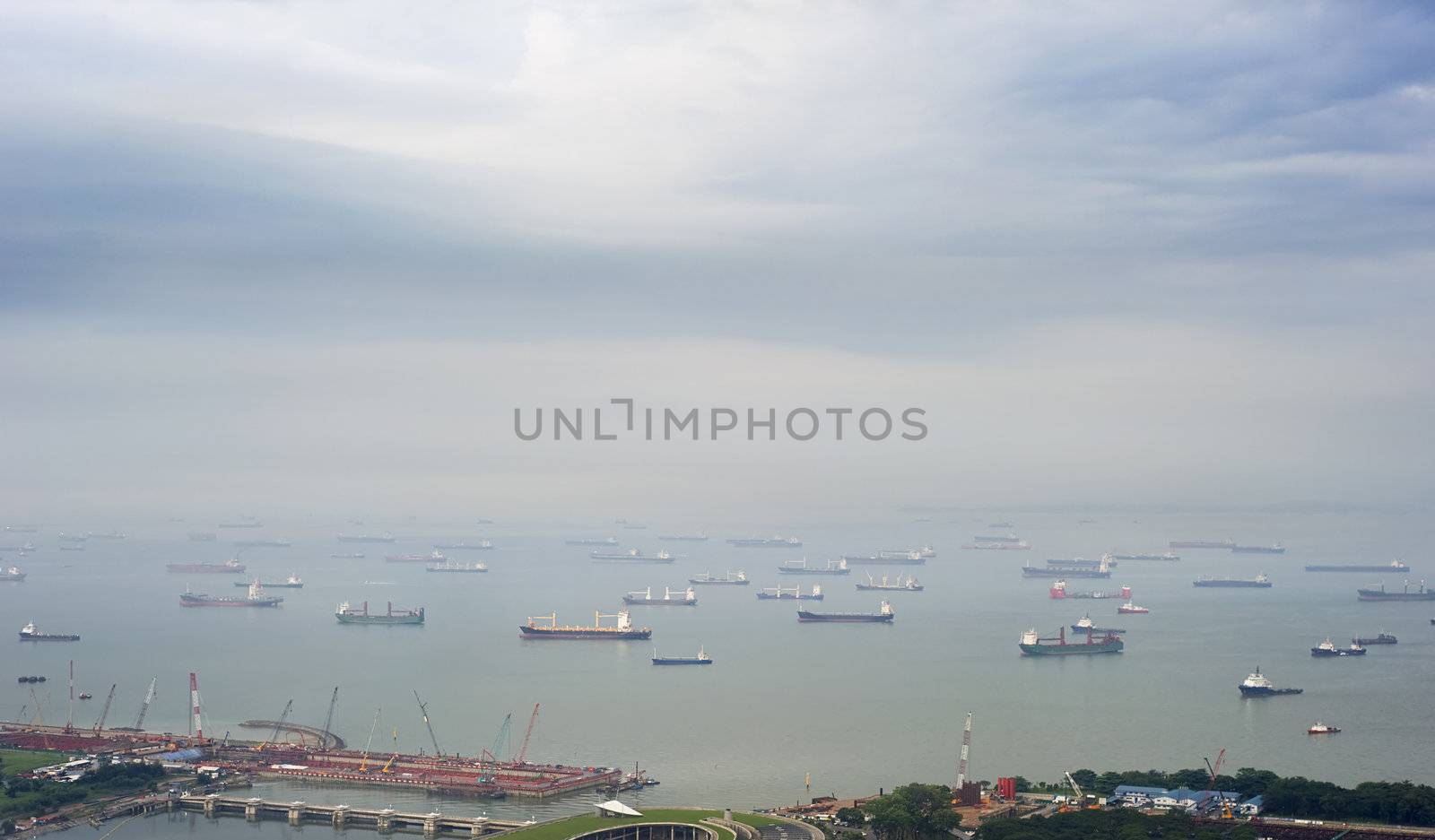 A lot of ships near the Singapore harbor