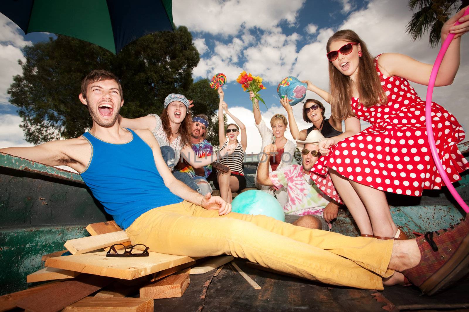 Groovy Group in the Back of Truck Making Noise