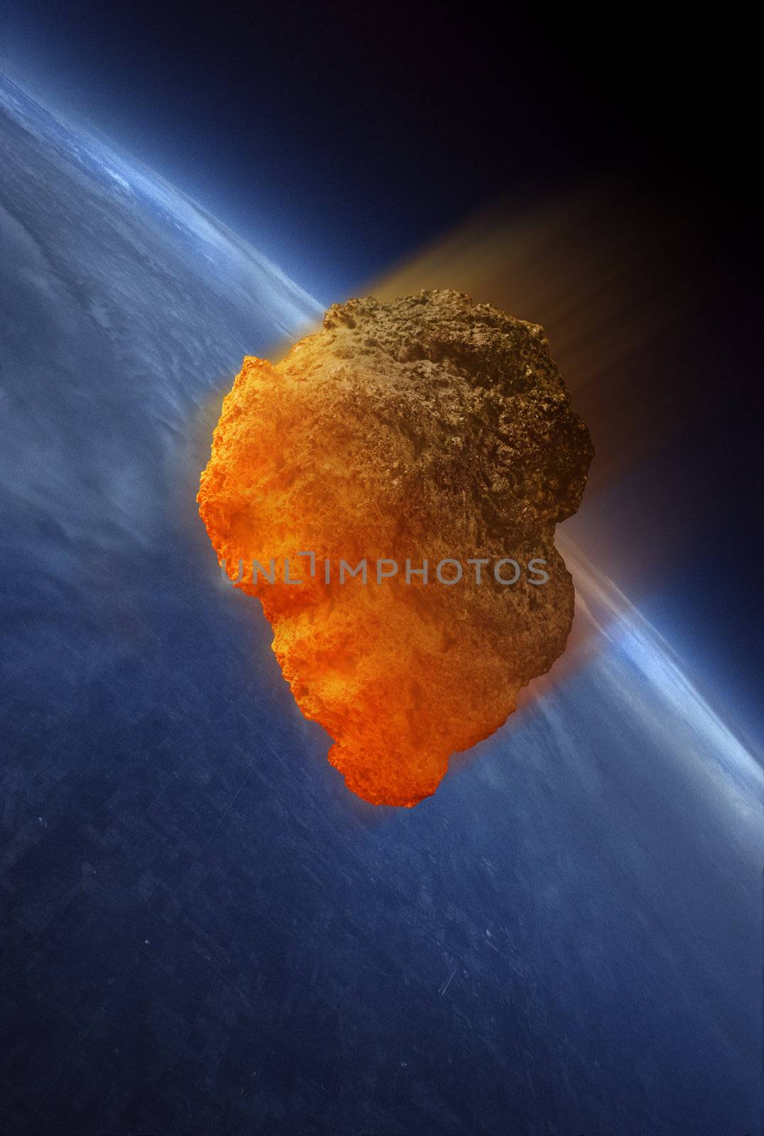 Meteor heating up as it fall into the Earth's atmosphere. The heat is caused by friction.