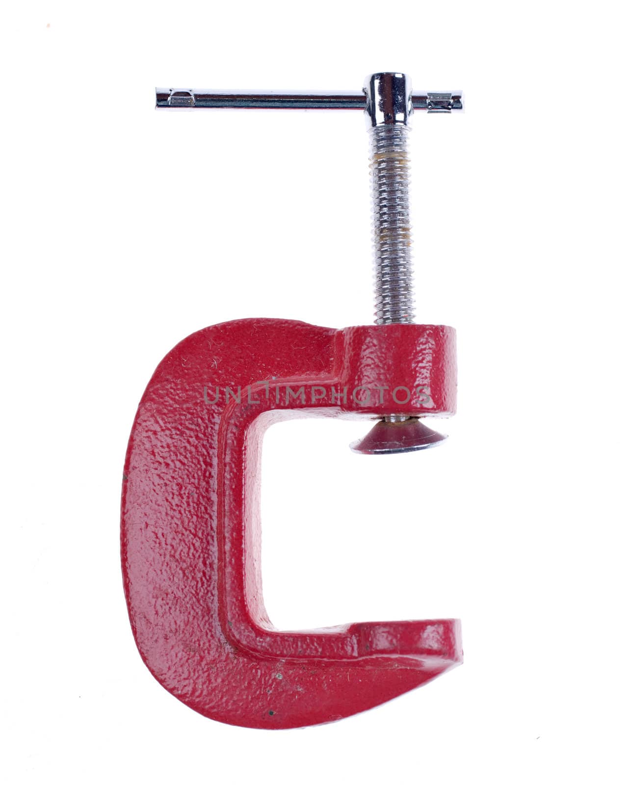 great red g clamp on white background