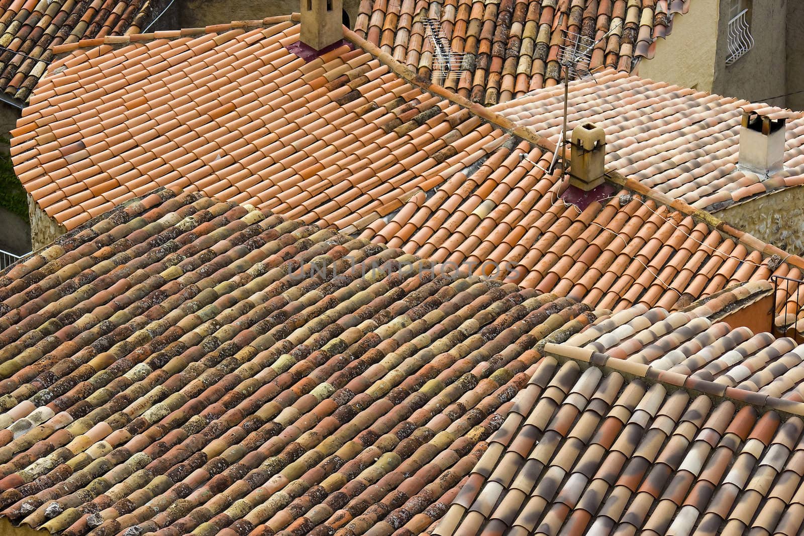 Old roofs in Aiguines, Var Departement, Provence, France 