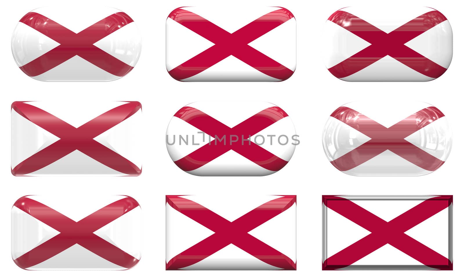 nine glass buttons of the Flag of alabama