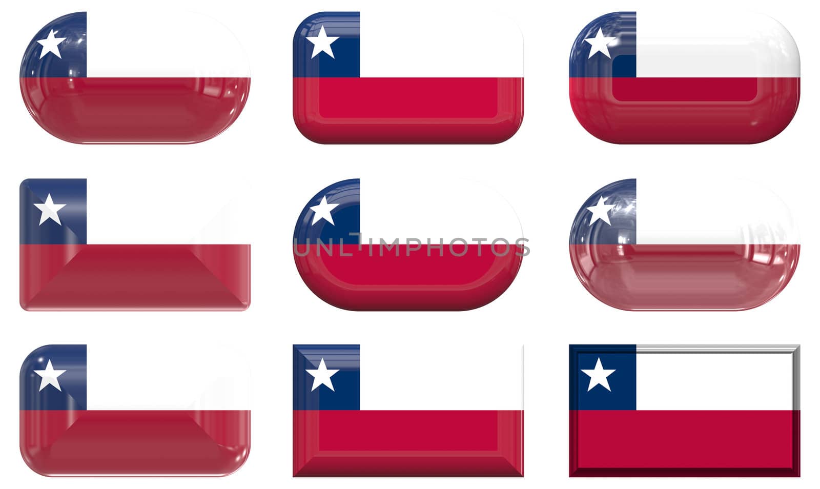 nine glass buttons of the Flag of Chile