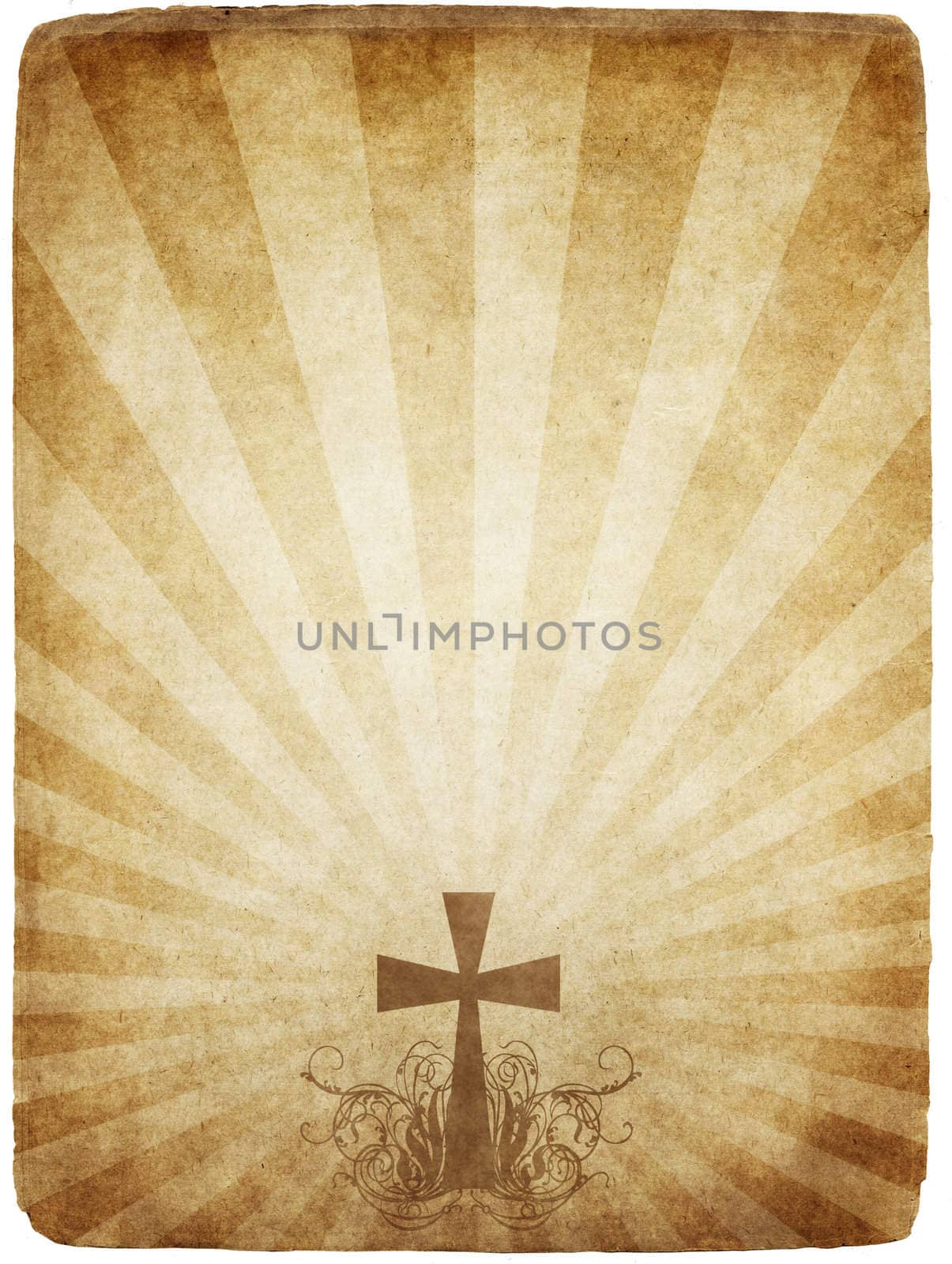 cross on old worn and grungy parchment paper