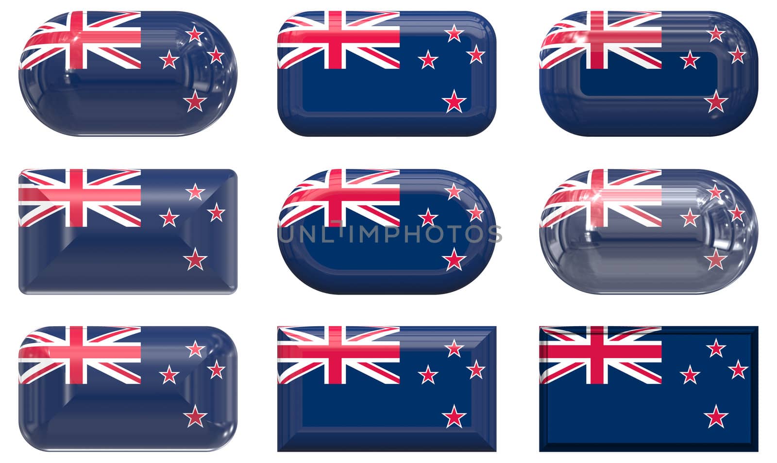 nine glass buttons of the  Flag of New Zealand