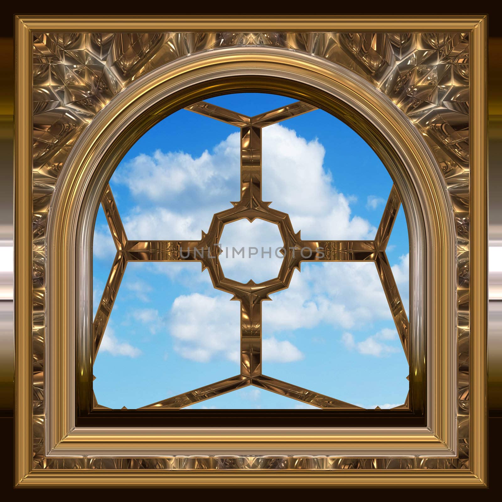 gothic or scifi window with blue sky by clearviewstock