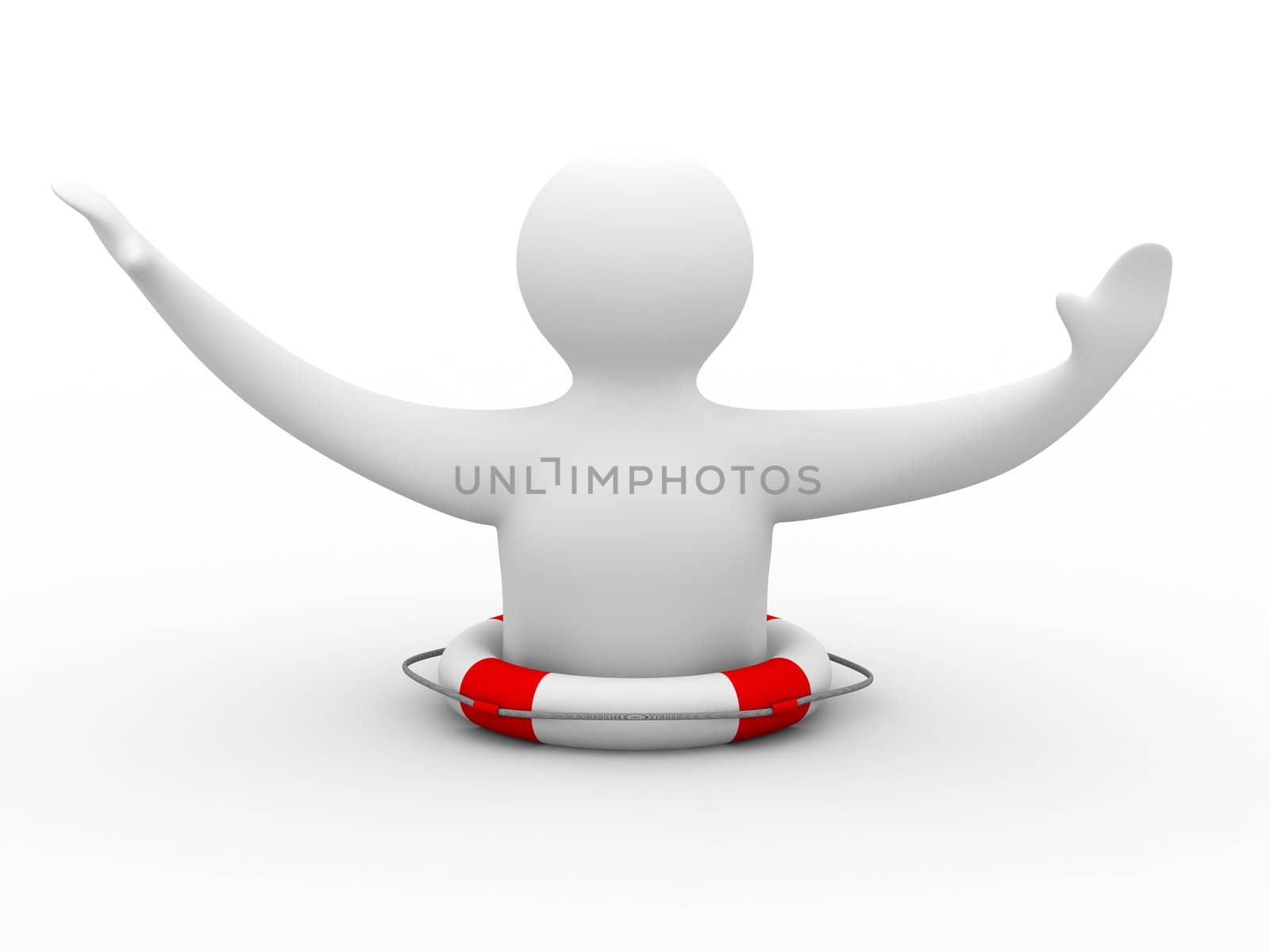 man suffering disaster on white background. Isolated 3D image