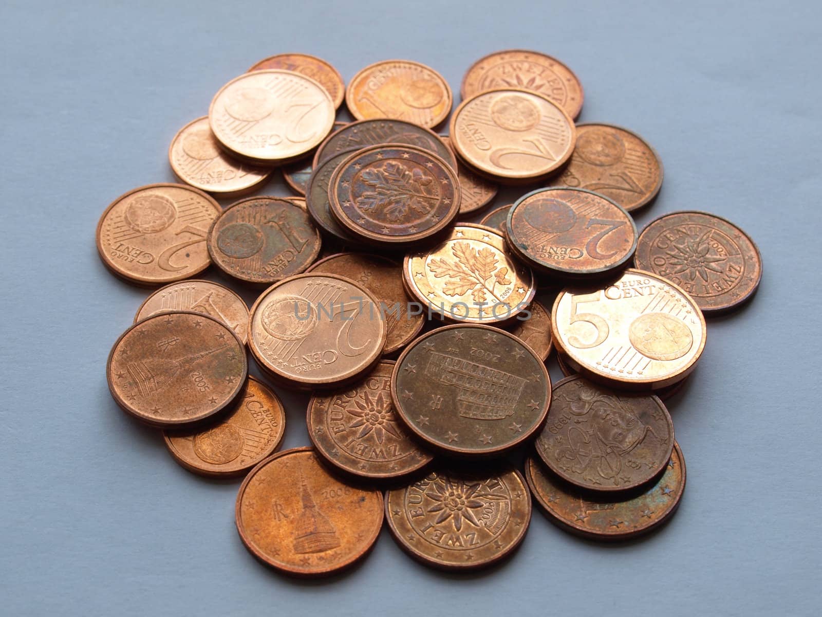 A bunch of Euro coins money (European currency)