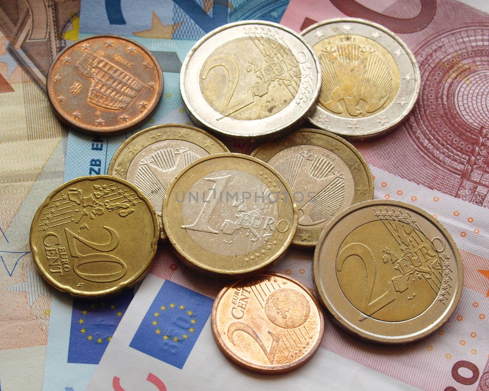Background of Euro banknotes and coins money