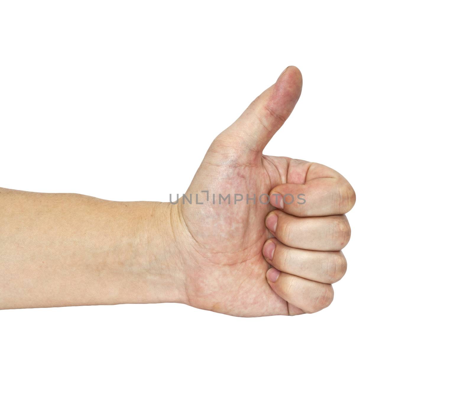 men's hand make thumbs up isolated over white  by schankz