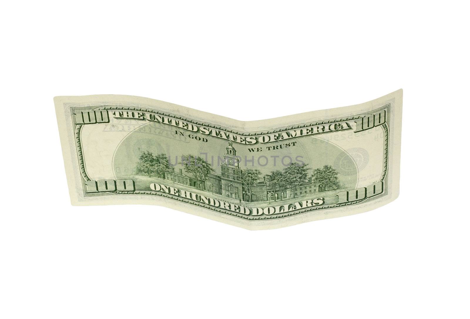 hundred dollar banknote,isolated on white with clipping path. 