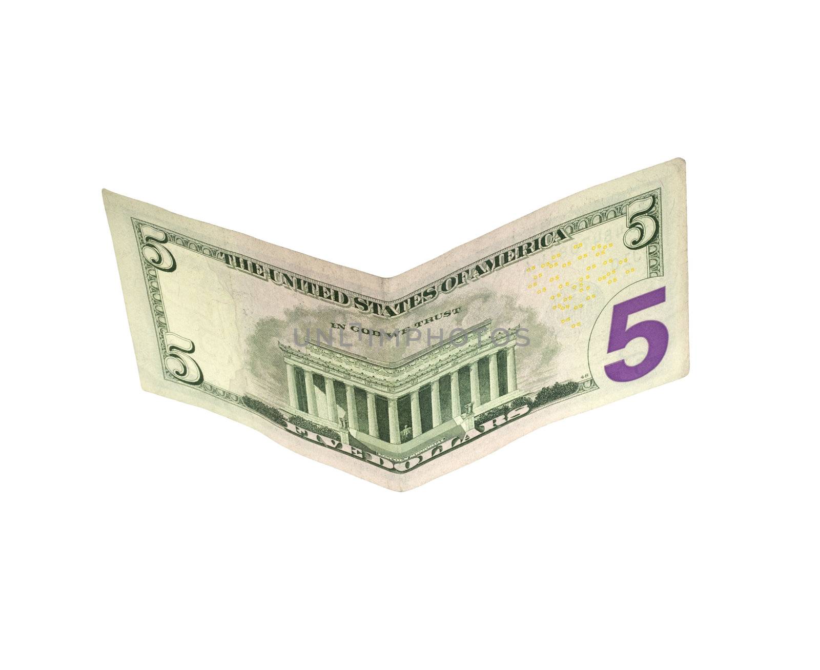 American five dollar banknote isolated over white  by schankz