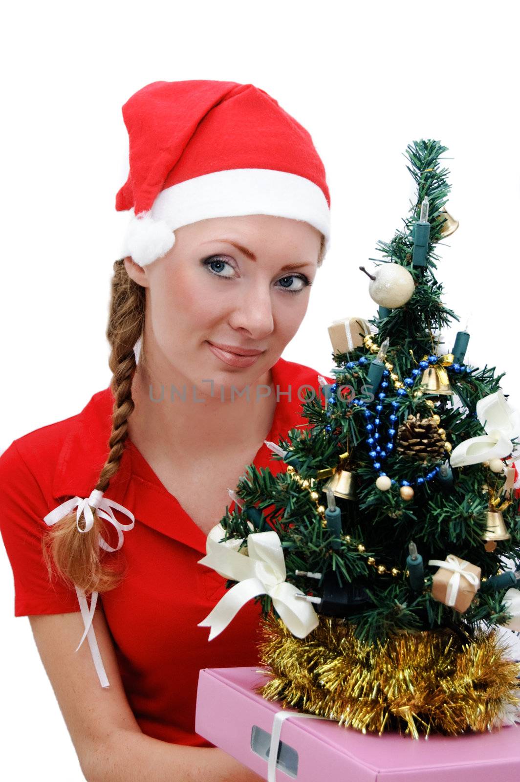 Santa helper with Christmas tree and gifts by Angel_a