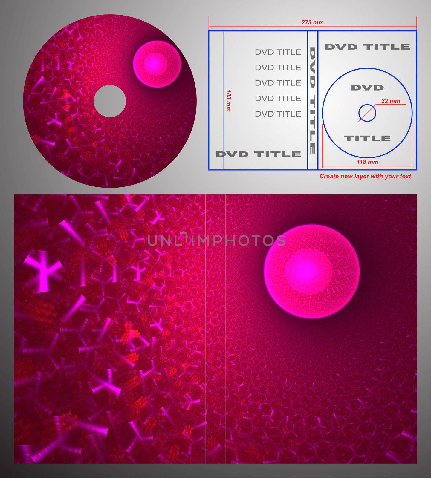 Abstract design template for dvd label and box-cover. Based on rendering of 3d fractal graphics. For using create new layer with your text.