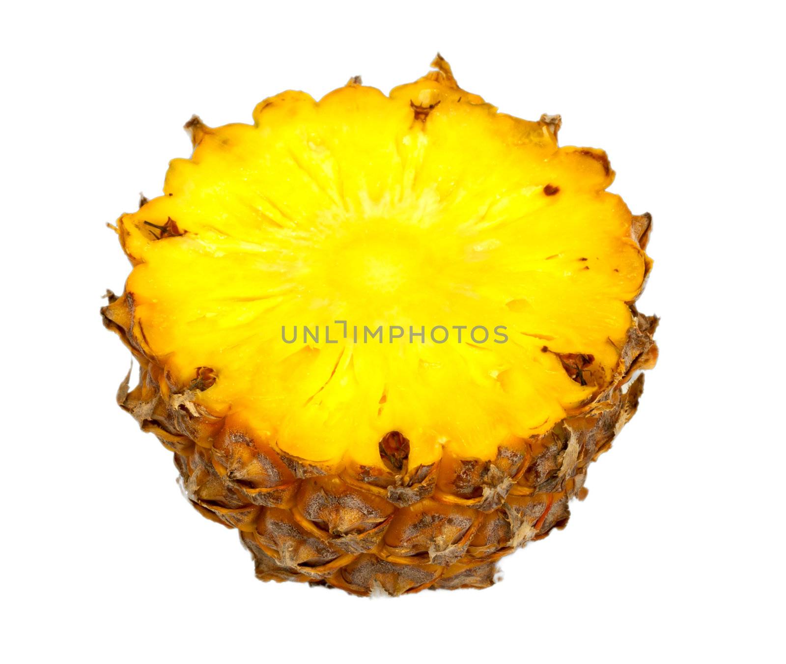 Fresh cross cut of ripe pineapple. Isolated on a white. 