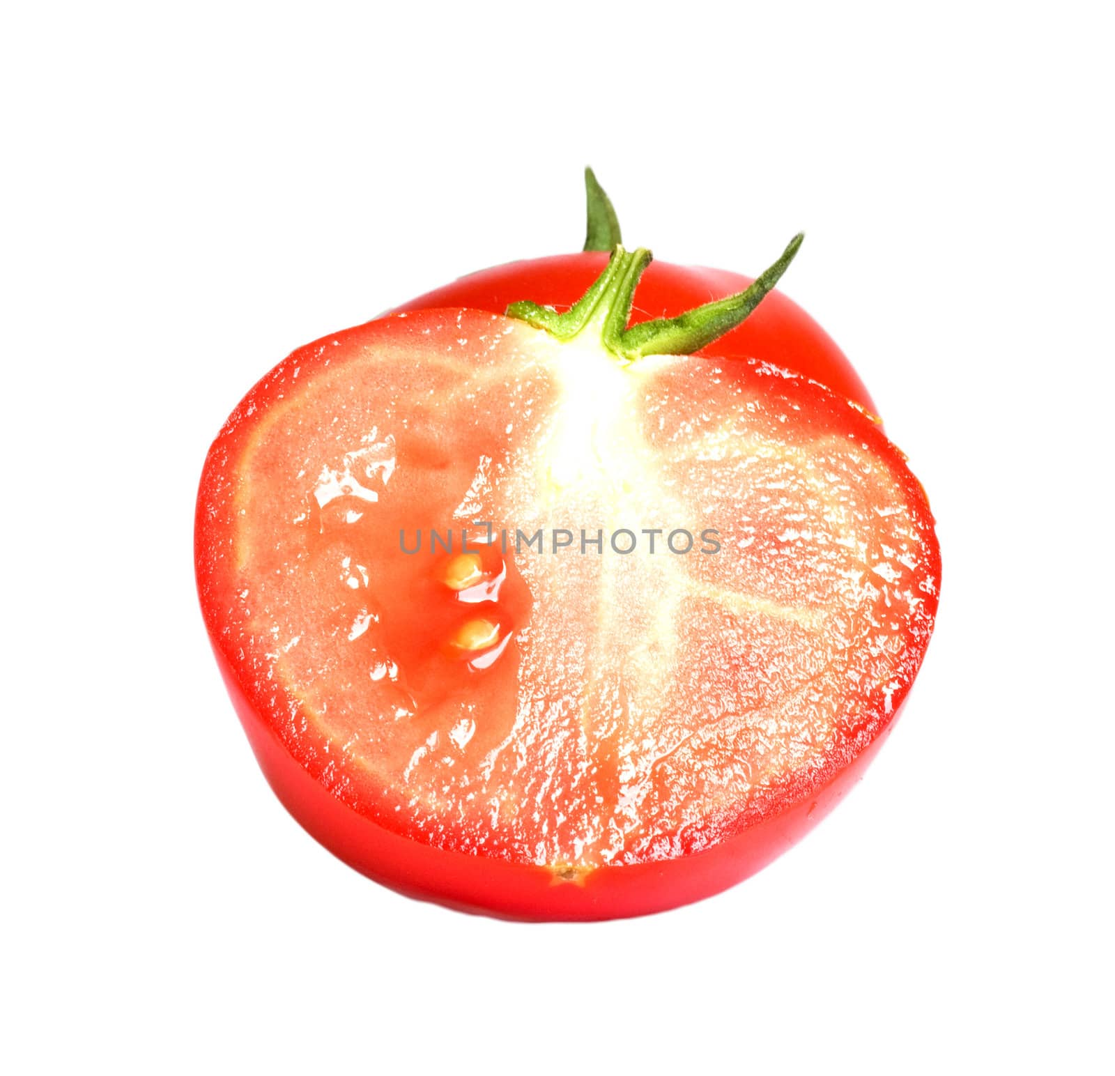 red tomato vegetable with cut isolated on white background 