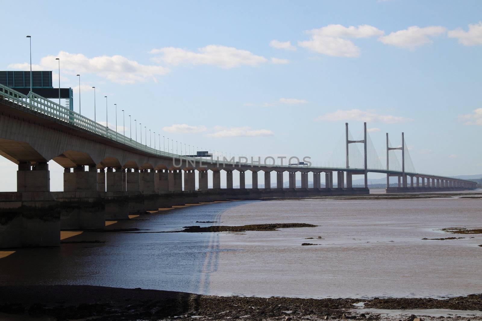 View of the second Severn crossing from the English bank of the river