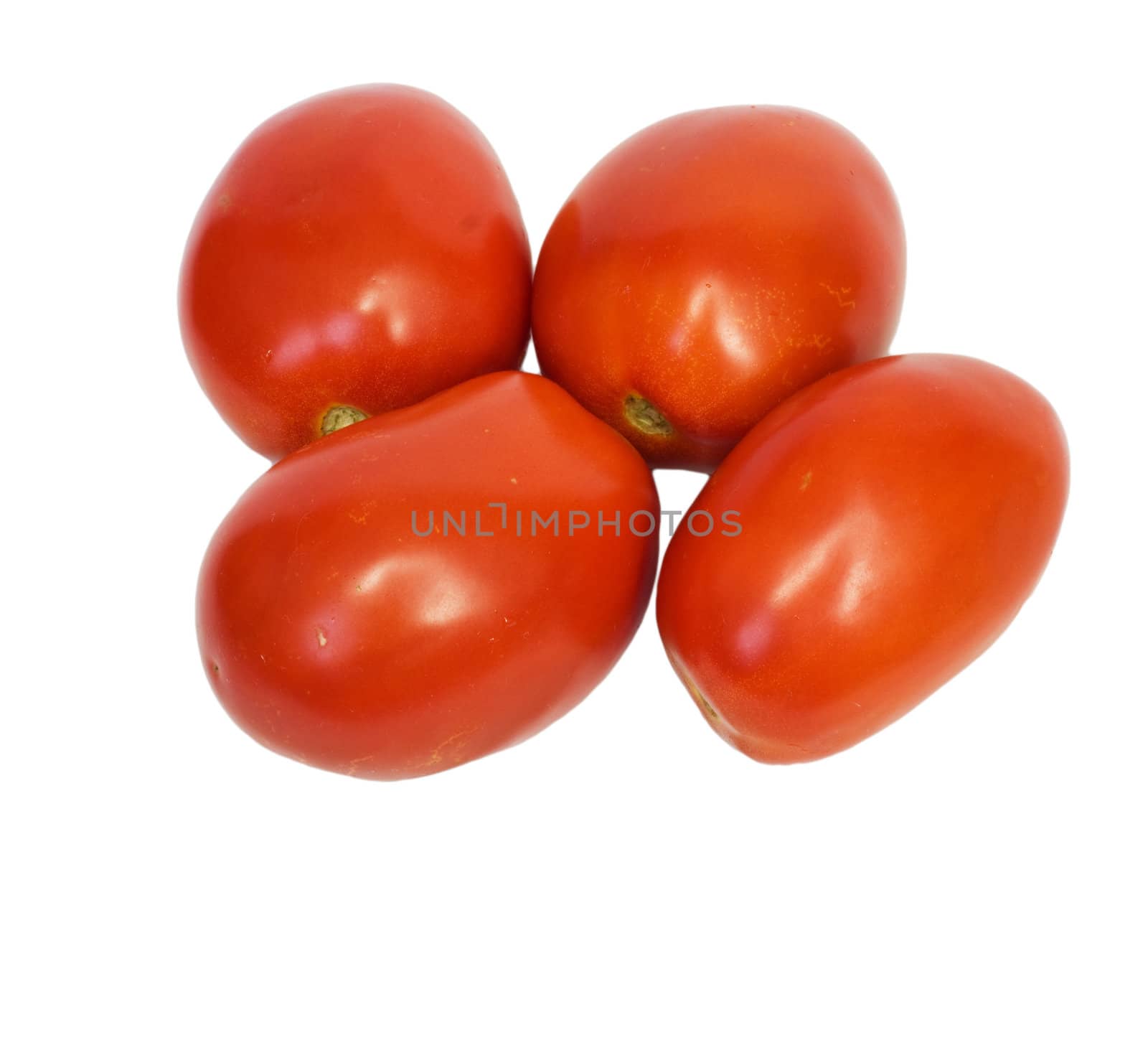 Four ripe tomatoes isolated on white background 