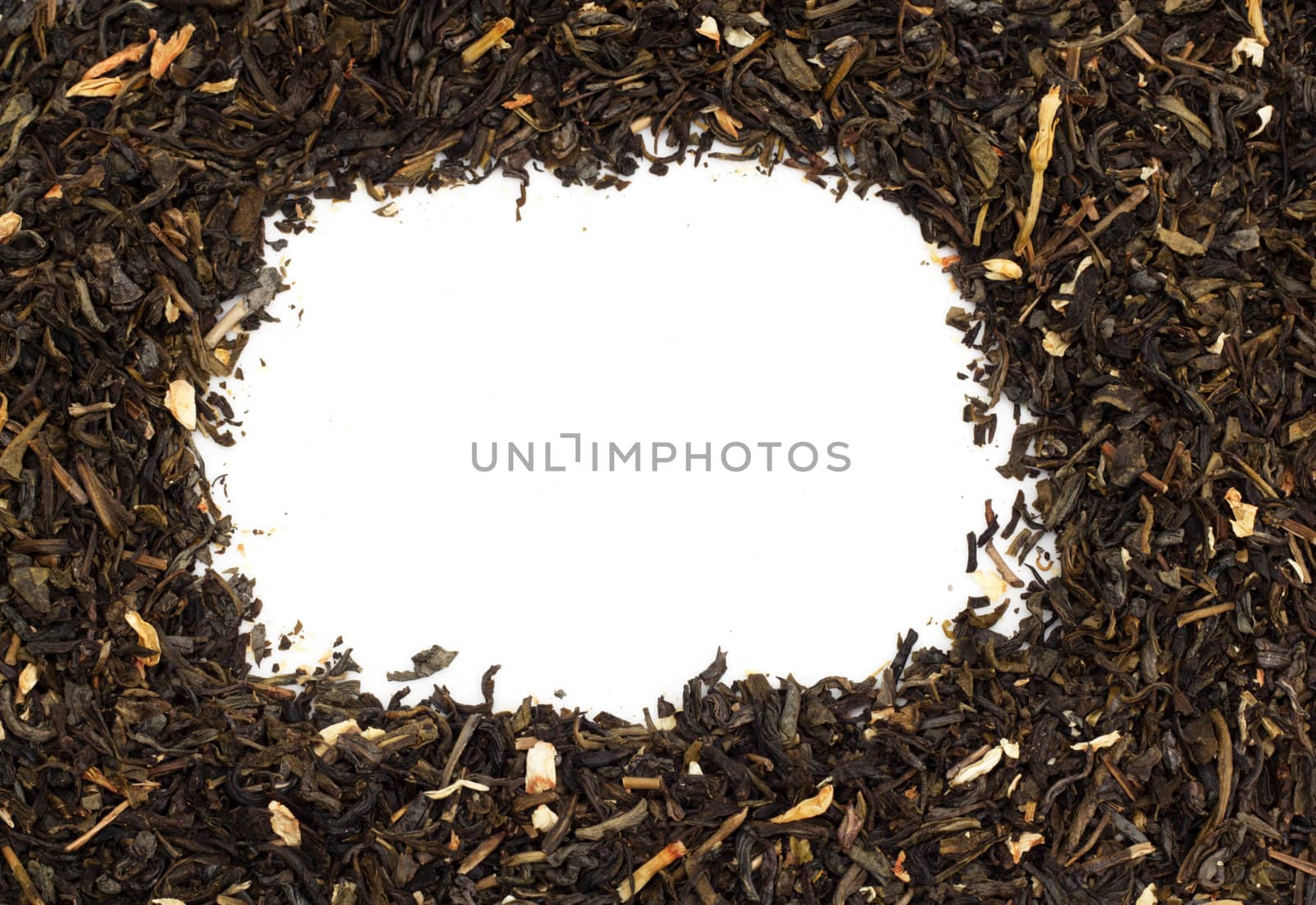 Dry green tea on white background 