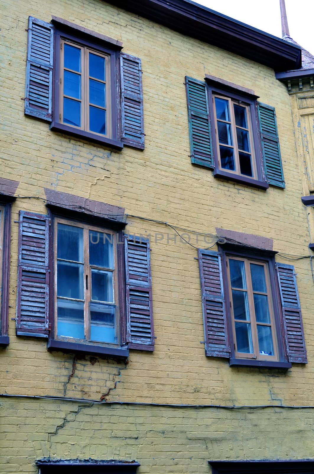 Detail of old windows and facade in Quebec City