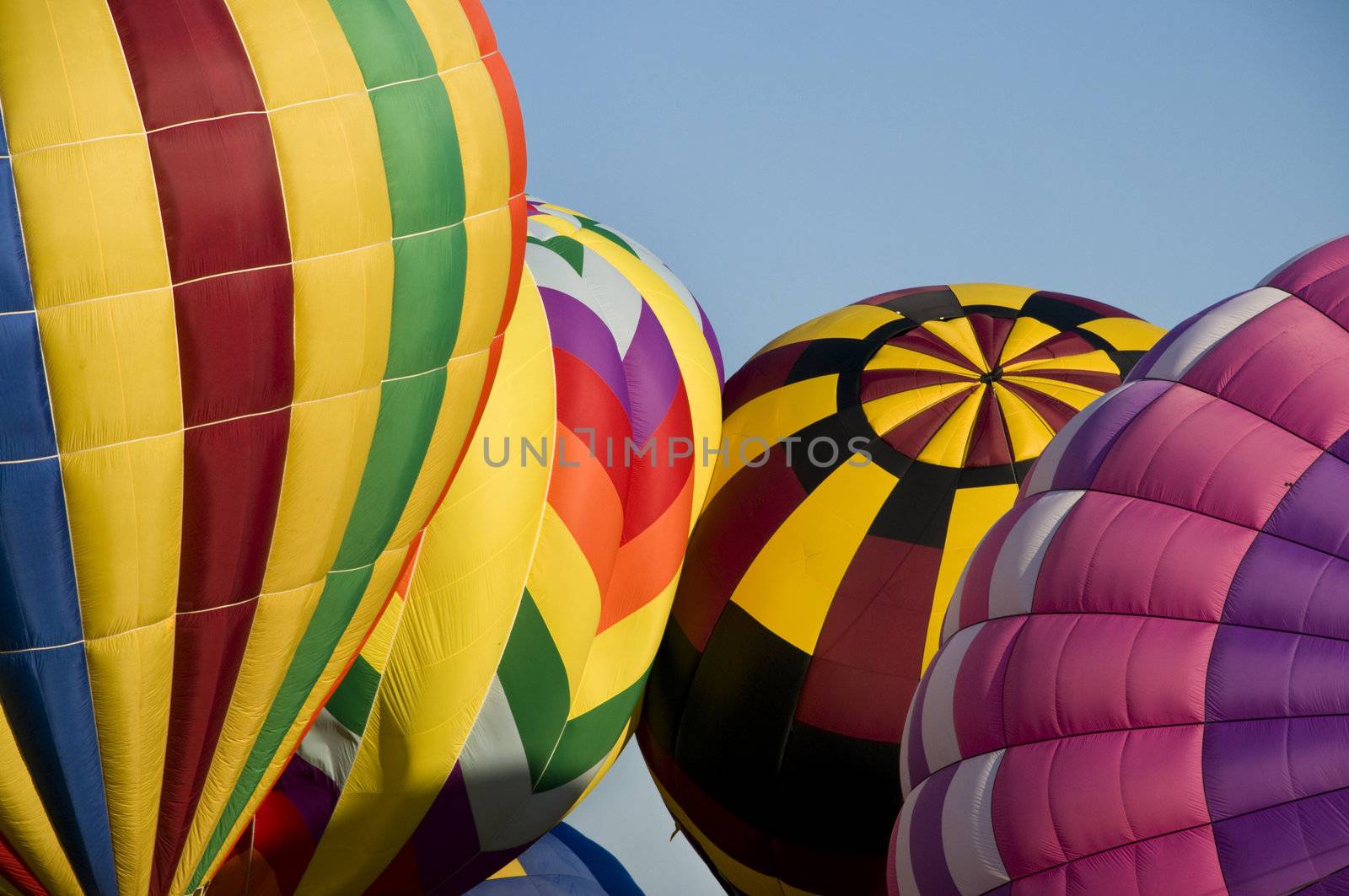 Several hot-air balloons being inflated