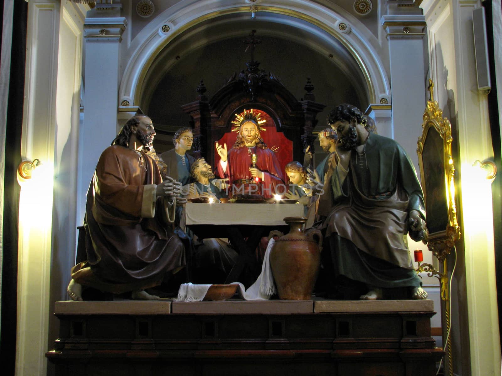 A group of statues portraying The Last Supper of Christ in Qormi, Malta.