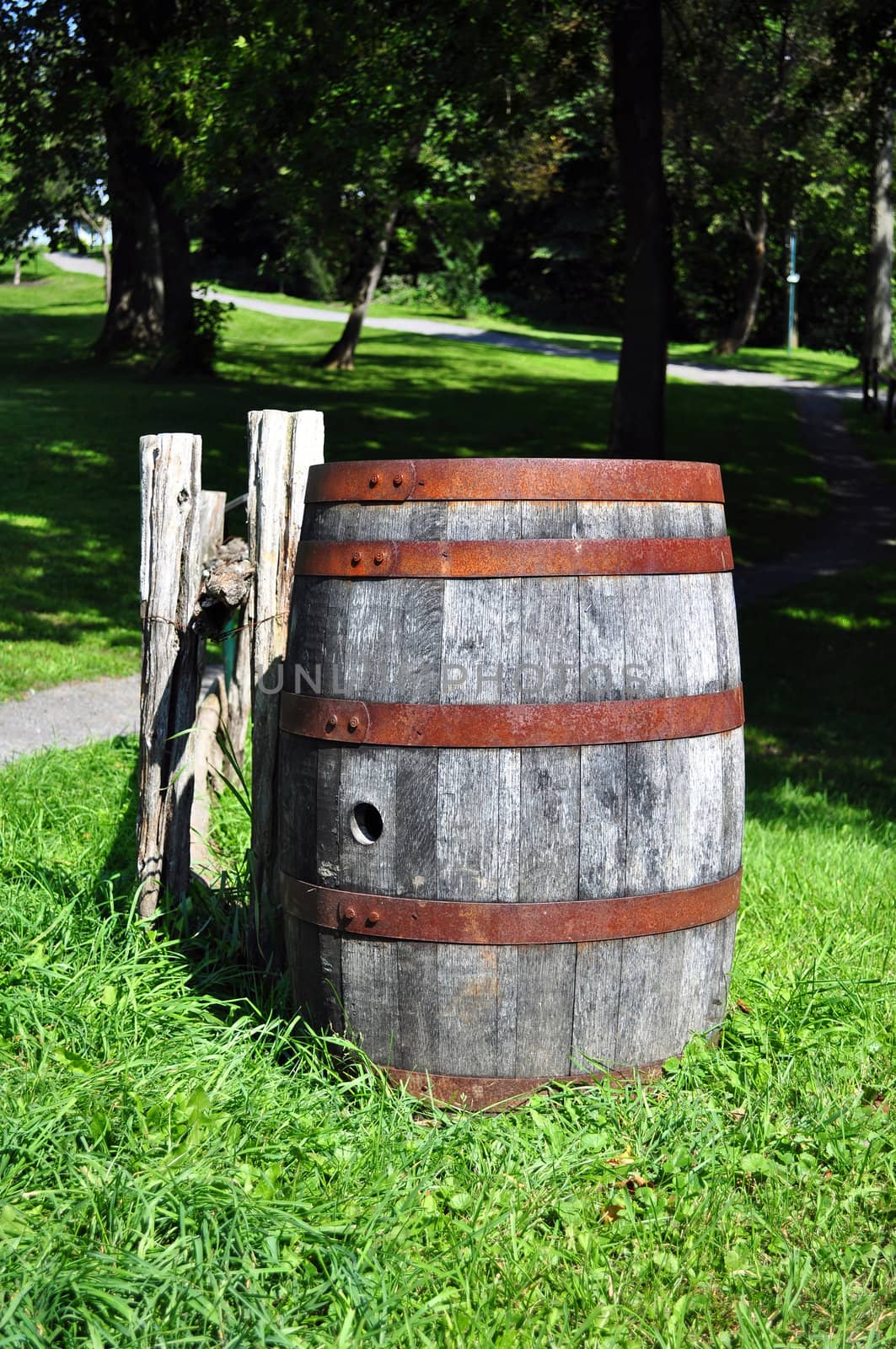 Old wood barrel abandoned in rural area