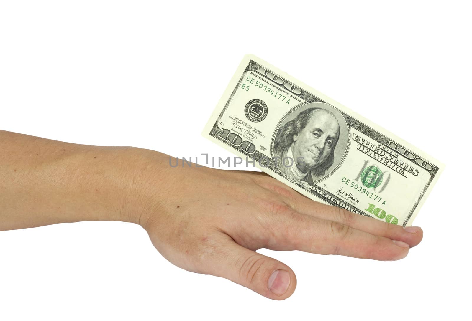 hand with dollar banknotes isolated on white 