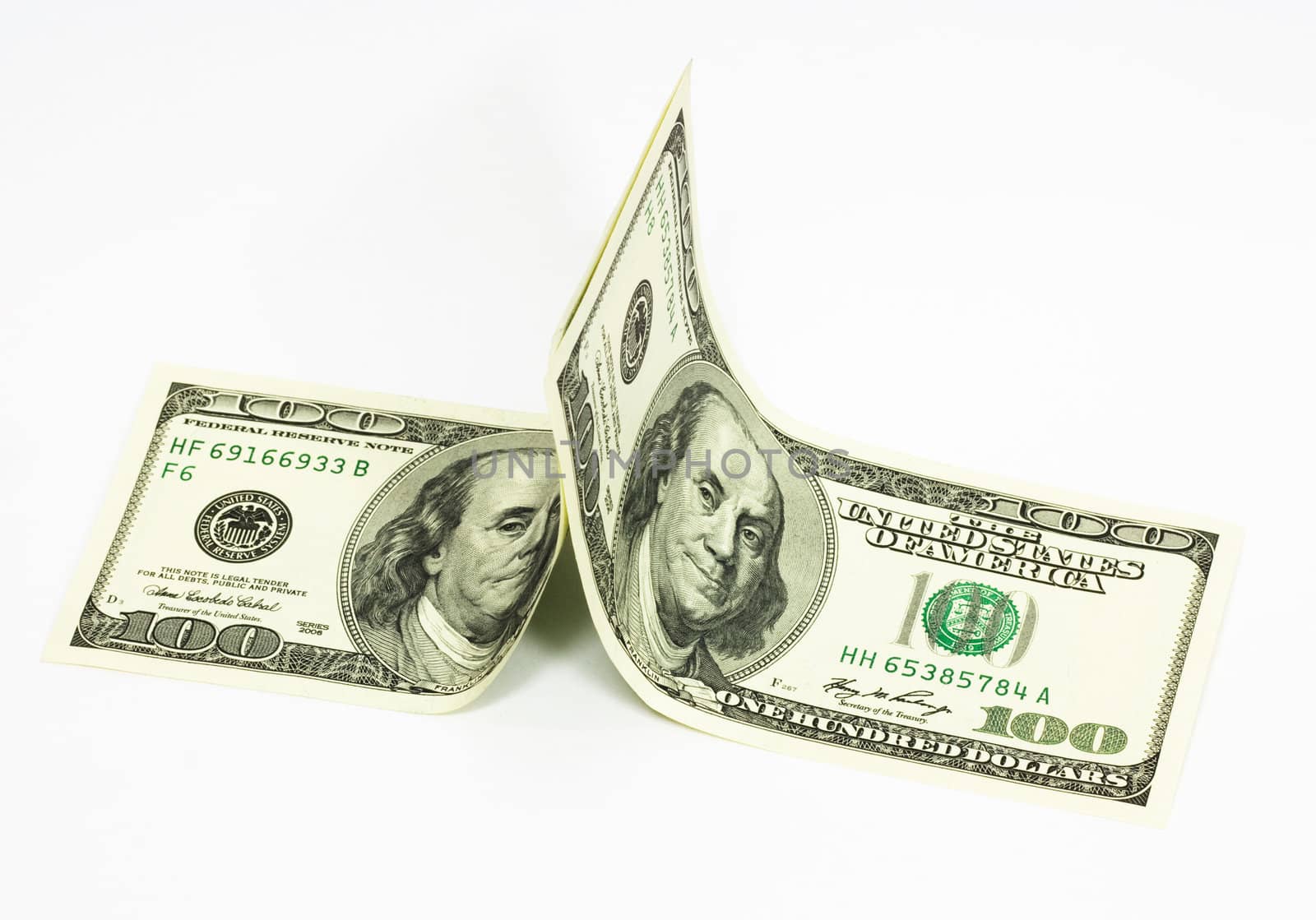 hundred dollar banknote,isolated on white with clipping path. 