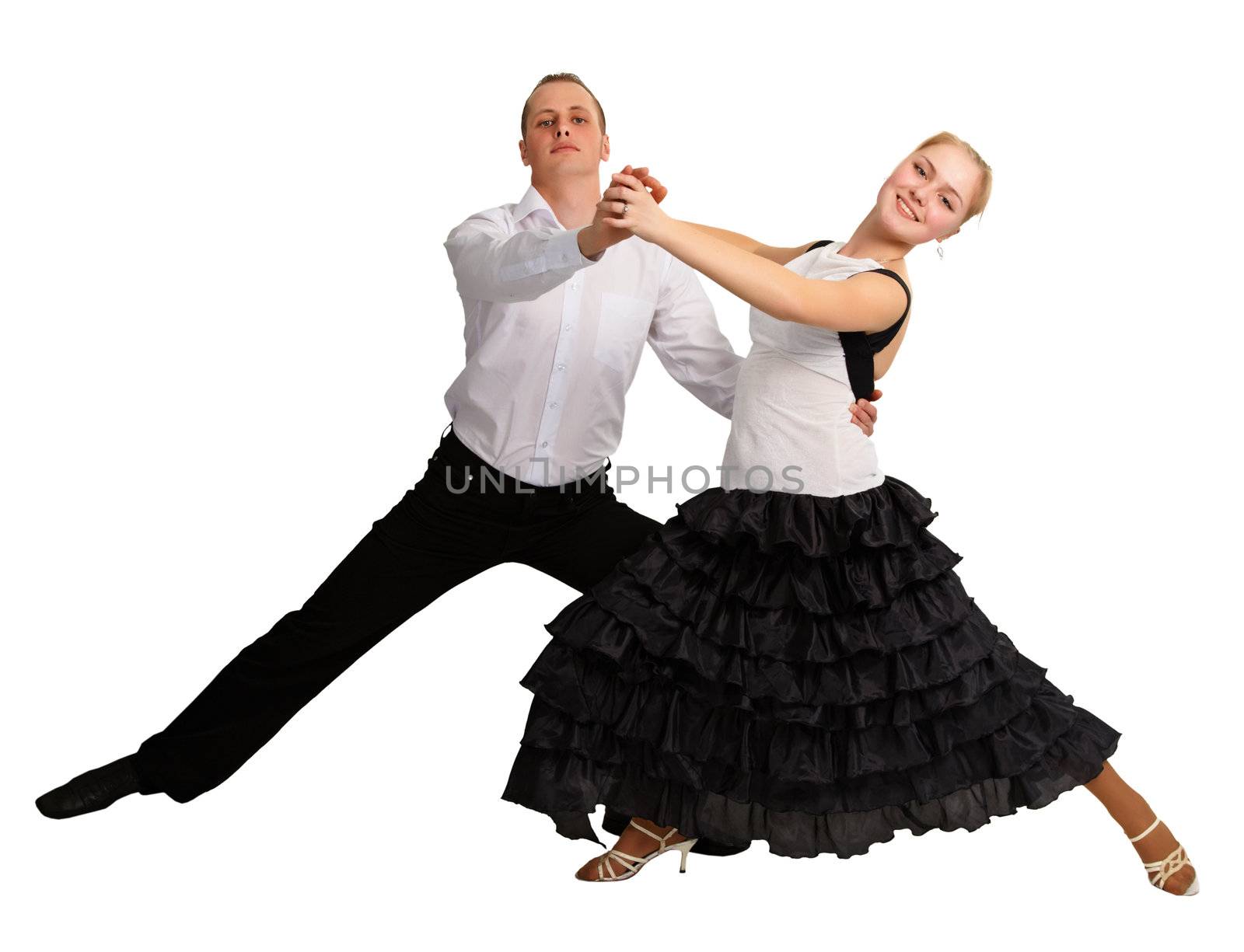 Young people dancing isolated on white background