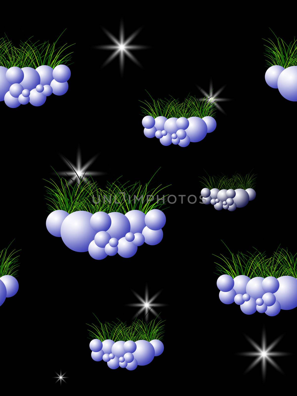 clouds and grass pattern; abstract seamless texture; vector art illustration; image contains transparency